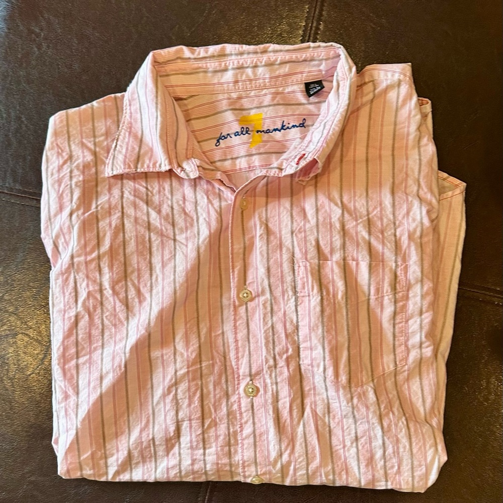 7 for All Mankind Long Sleeve Pink Striped Men's Shirt size Large